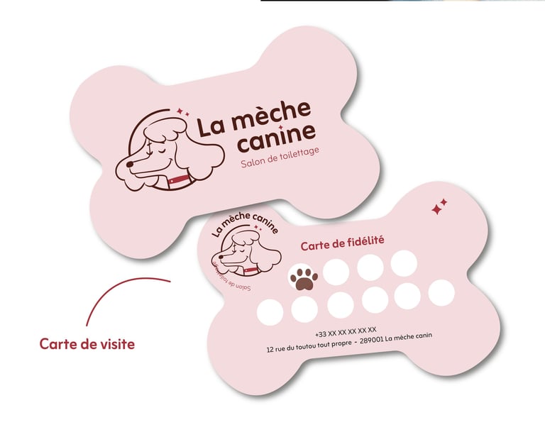 Réalisation : carte de visite - La mèche canine -Salon de toilettage- Amy Atelier Graphique