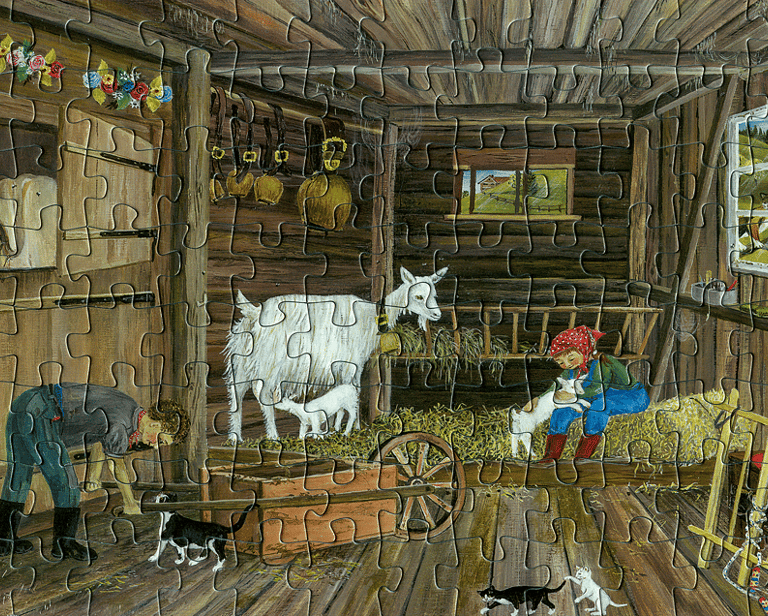a puzzle piece puzzle piece with a picture of a farmyard scene