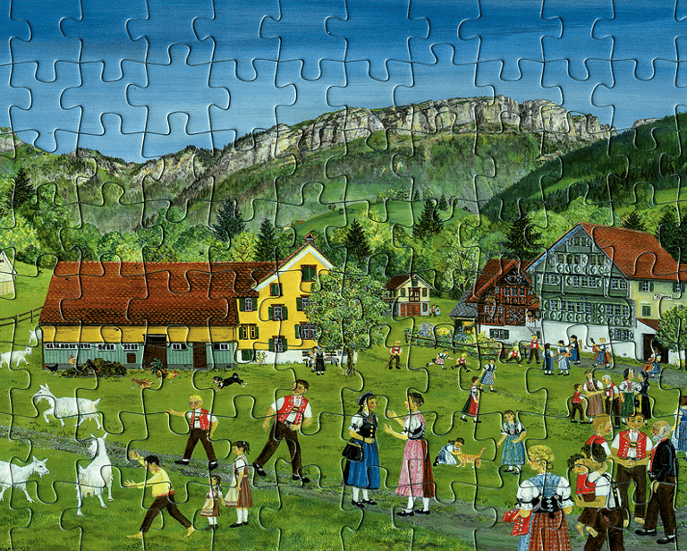 a puzzle piece puzzle piece with a picture of a farm scene