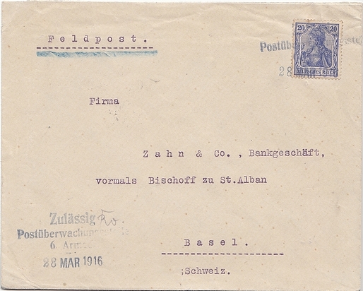 This letter to Switzerland was sent as military mail (marked Feldpost) 