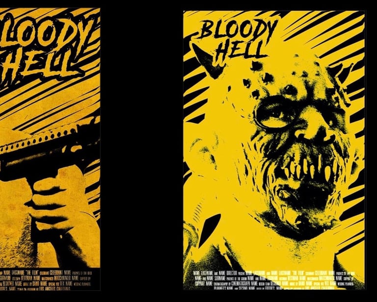 three different colored posters of a man with a beard