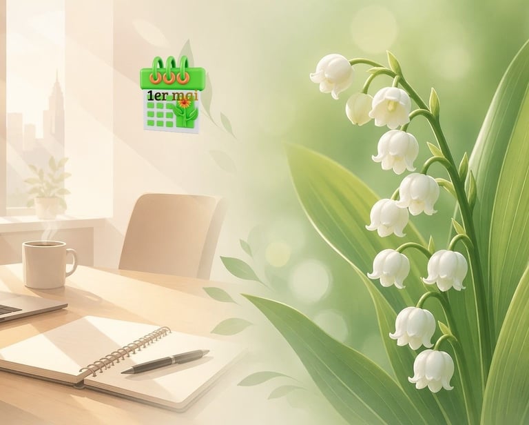 1er mai avec un bureau vide car journée fériée et un brin de muguet