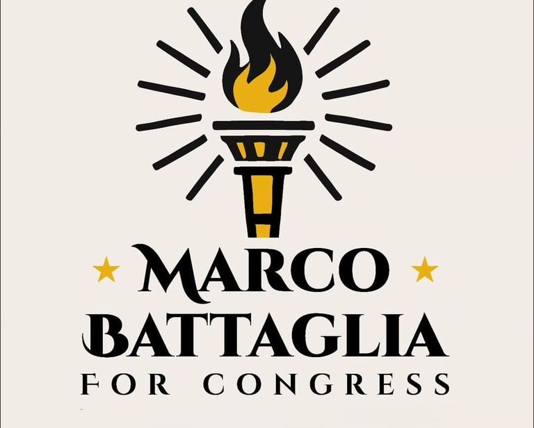 Campaign logo for Marco Battaglia for Congress featuring a flaming torch.
