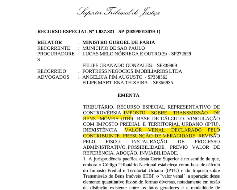 Decisão do STJ sobre ITBI