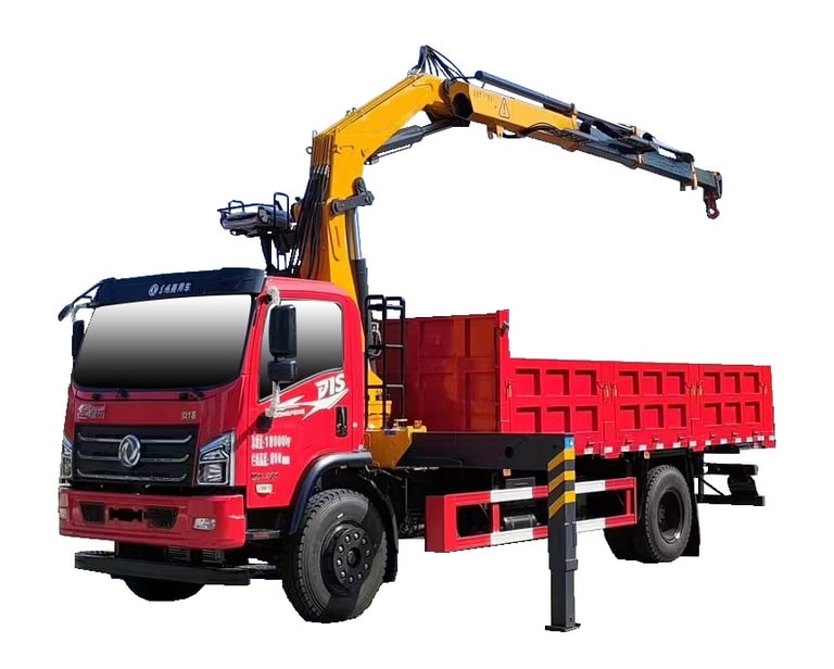A China knuckle boom crane truck on a white background.
