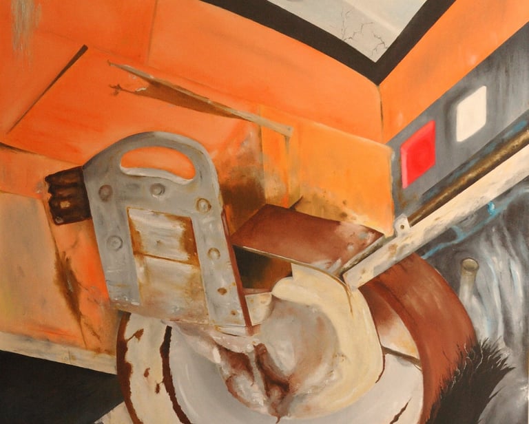 Crash (she made a deal with the angels and they never let go). Oil on canvas. 2023. 122 x 153 cms.