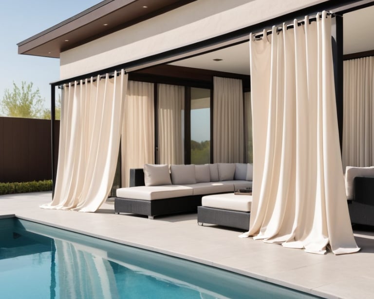 Lauko terasos užuolaidos prie baseino