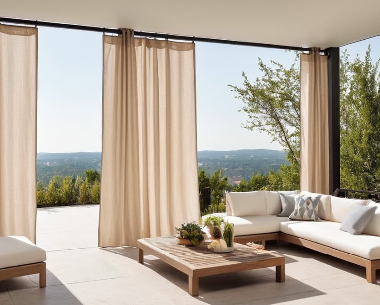 Šviesiai rudos lauko užuolaidos