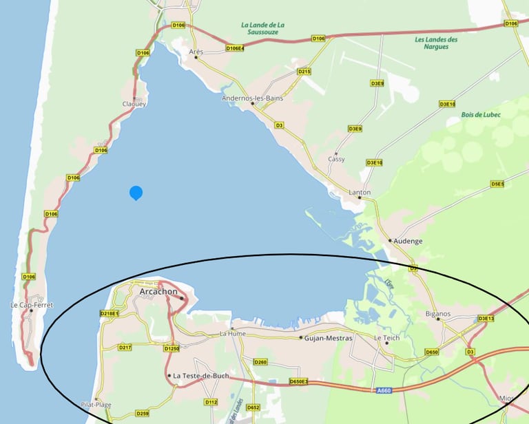 carte du Bassin d'Arcachon