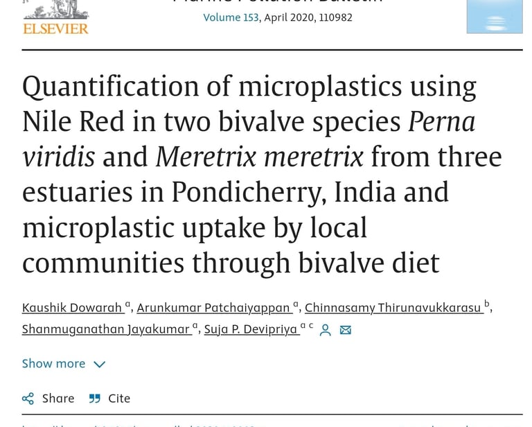 a research article about the microplastics in clams and mussels