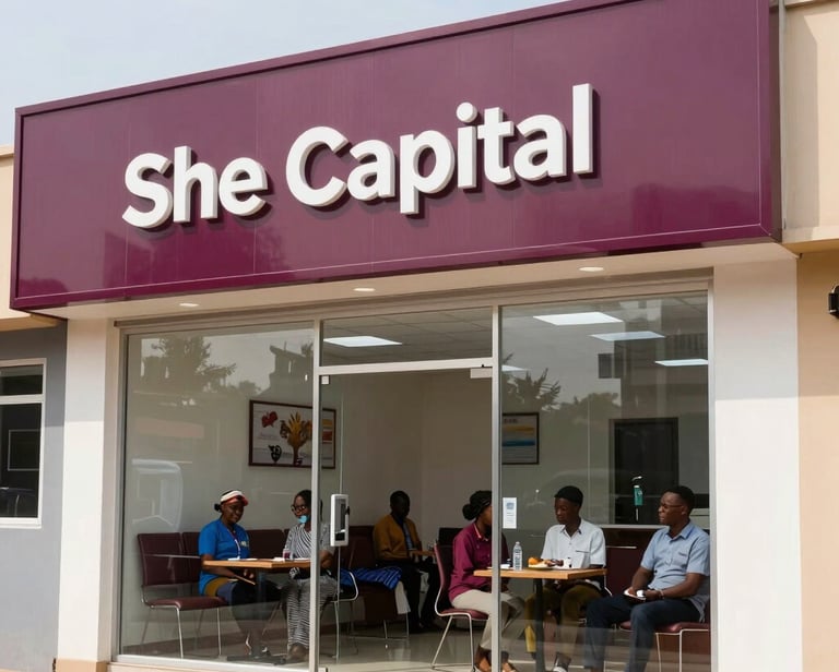 A modern bank branch with welcoming staff assisting clients.