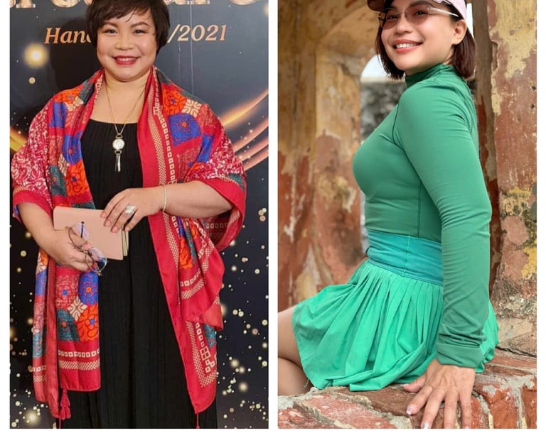 Image showing Tina before and after the transformation. She lost 16kg and lost much healthier
