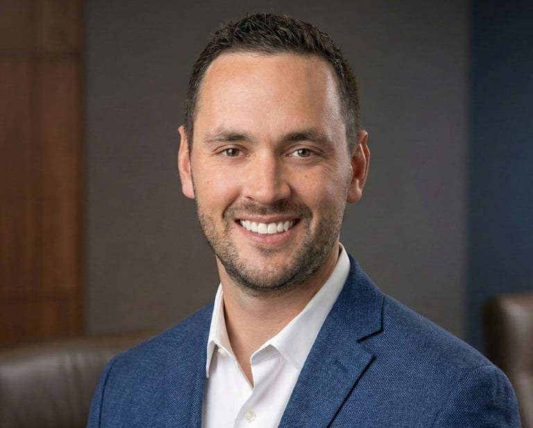 Professional headshot of a smiling male executive in a blue blazer and white dress shirt.
