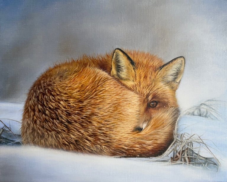 peinture animalière d'un renard roux