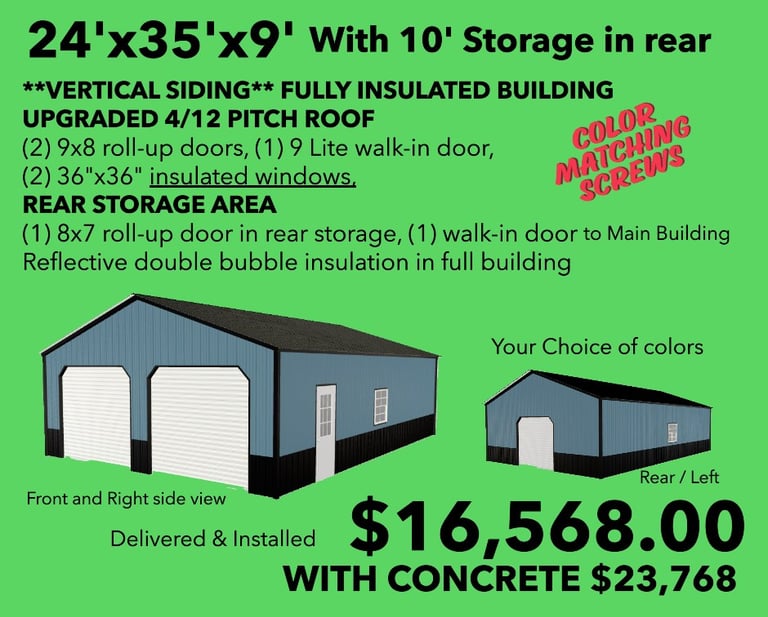 Custom 24x35 metal garage