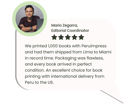 Fast book printing and international shipping from Peru to USA with Peruimpress