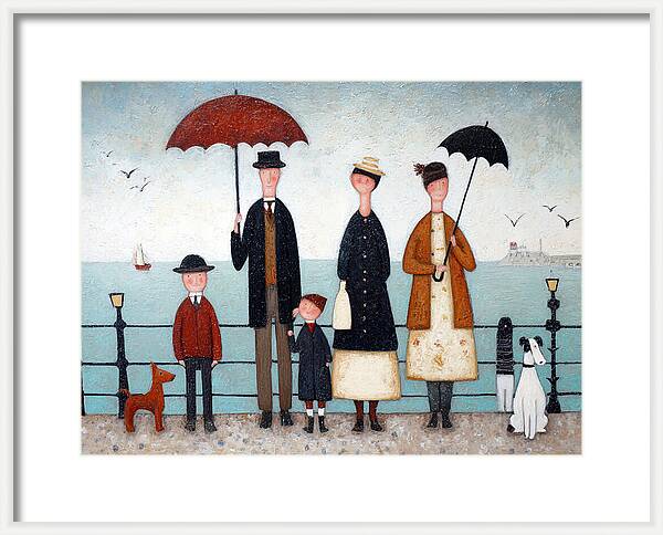Lowry style matchstick men seaside print  Rainy Day at the Seaside painting art print  British indus