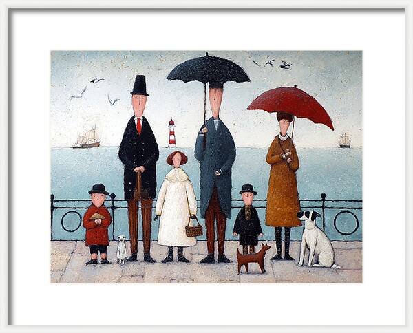 Lowry style dog art print  Three Dogs on the Prom unique wall art  Nostalgic British seaside figurat