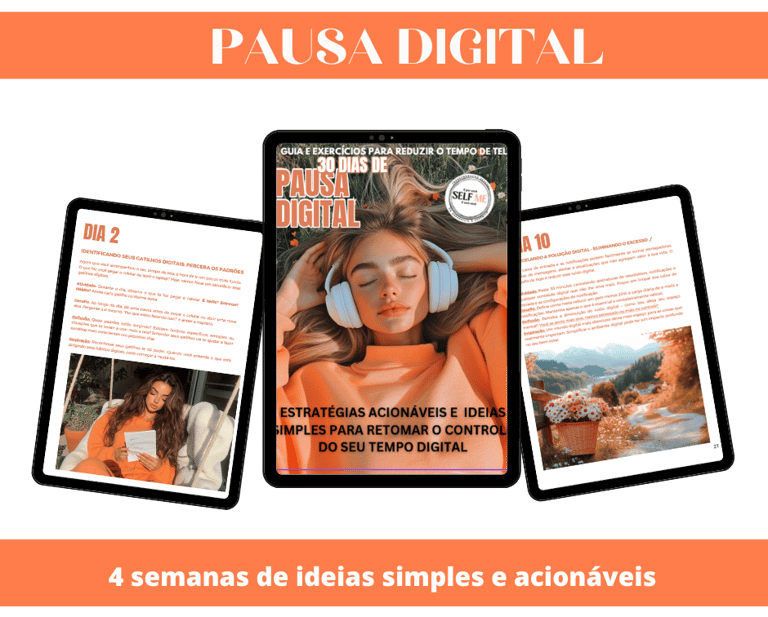 Ebook Pausa digital , capa e páginas internas com exercícios para desconectar , objetividade