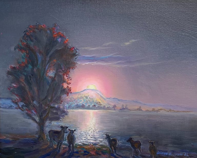 smith mountain lake Virginia moon and cows