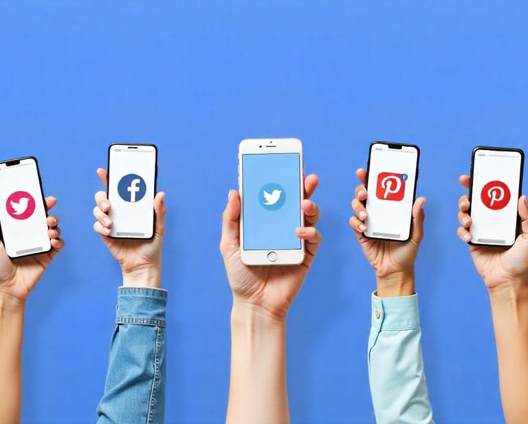 a group of people holding up their phones with social media