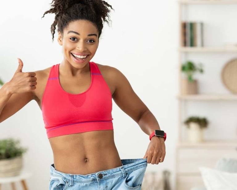 a woman in a pink sports bra top and jeans