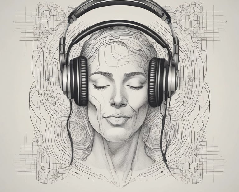 A serene image of a person meditating with soft glowing sound waves surrounding their head.