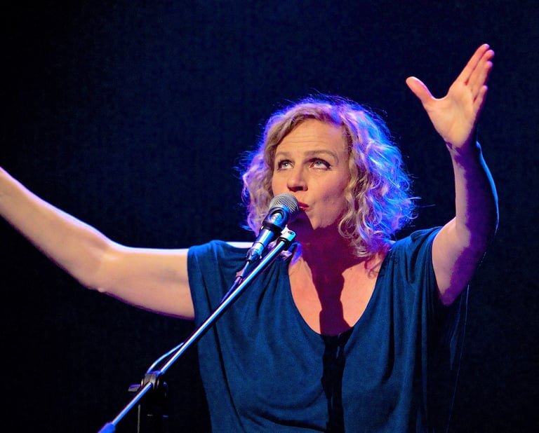 a woman in a black and white photo of a microphone and a microphone