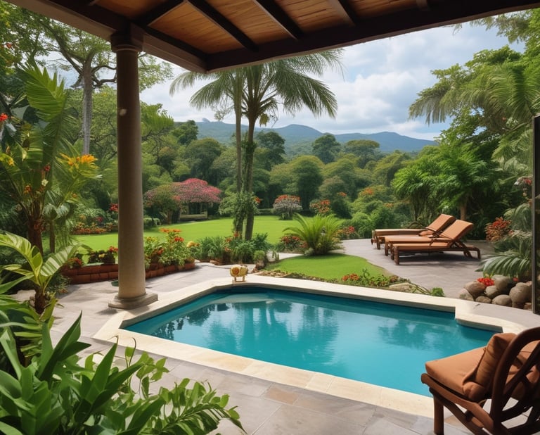 A friendly property manager handing keys to a smiling tenant outside a charming Costa Rican home.