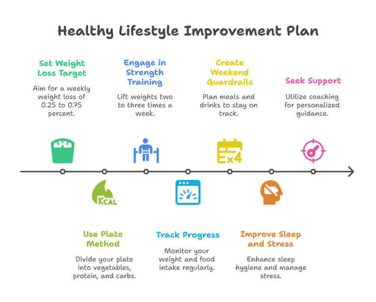 pictogram showing lifestyle fixes to lose weight