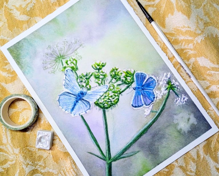 Nature painting Butterflies and flowers
