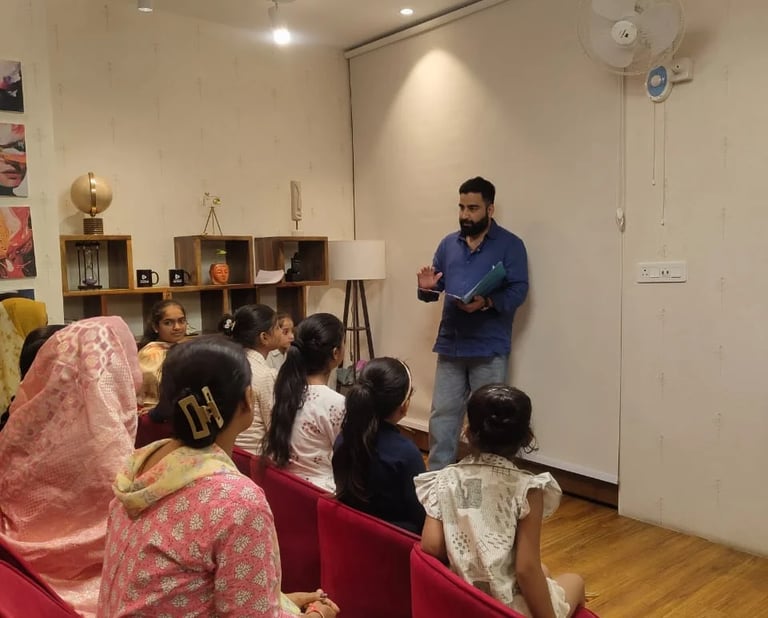 Vikash Sharma, foundation founder, conducting an awareness session for women and children