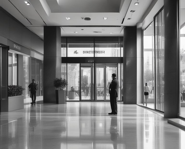 Two construction workers are involved in infrastructure development beside a body of water. One worker is positioned on the edge of the embankment, wearing a helmet and an orange safety vest, preparing machinery. The other worker is on a floating platform, guiding or holding a large metal sheet beside tall reeds. Graffiti decorates the brick wall in the background, adding an urban element to the environment.
