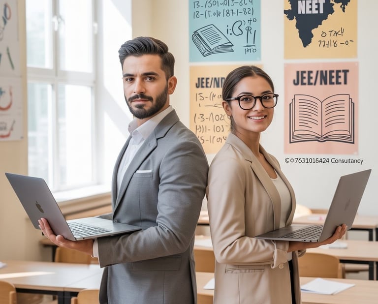 Teacher Nest Consultancy – IIT JEE and NEET faculty recruitment experts in India. Smiling male and f