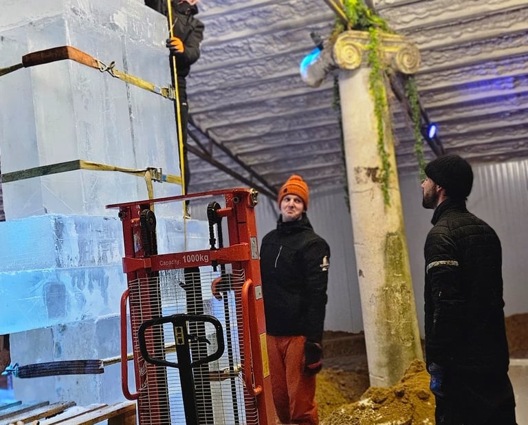 escultura de hielo poseidon  proceso