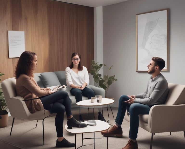 Bright, colorful event space decorated with inspirational banners and comfortable seating for attendees.