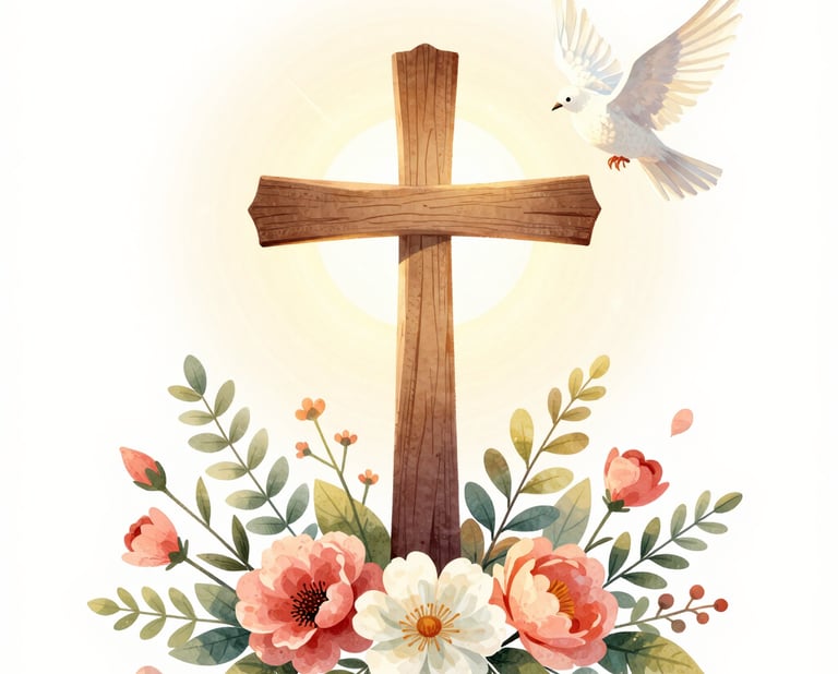 Sunlight streaming through stained glass windows illuminating a serene church interior during service.