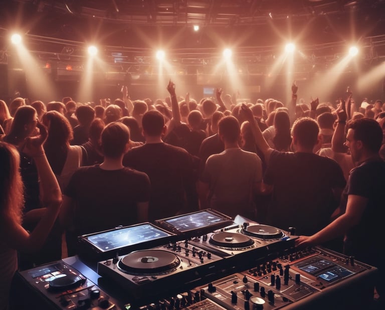 Close-up of high-quality DJ sound and lighting equipment in use