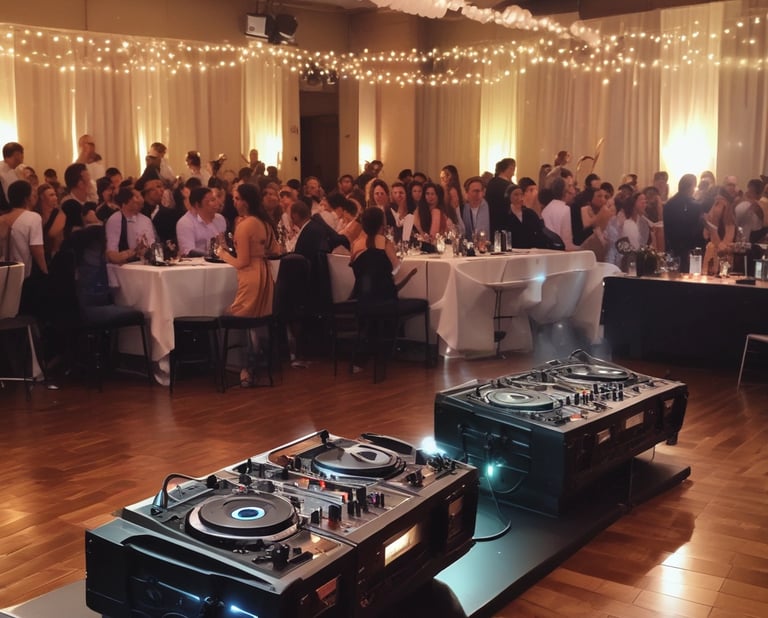 Close-up of high-quality DJ sound and lighting equipment in use