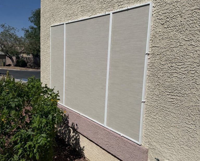 Three piece window with new solar screens and frames