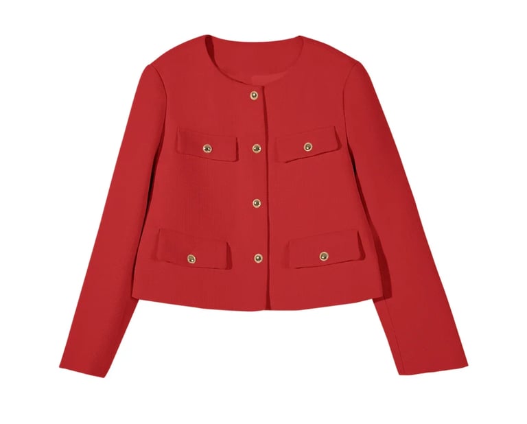women's red tweed crop jacket