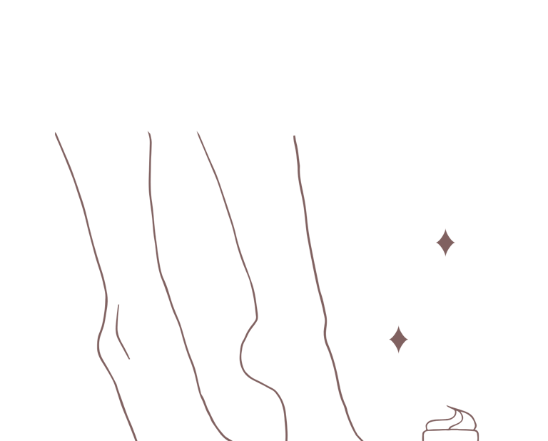 Illustratie van voeten met een crème pot, symbool voor verzorging en hydratatie.