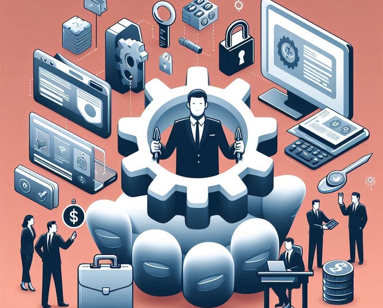 a man in a suit and tie is surrounded by a group of people