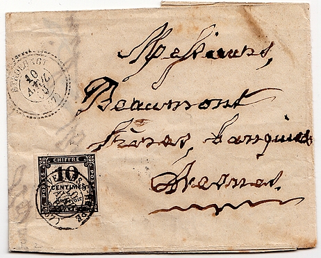 1860: Lettre postée au bureau de Distribution d'ETROEUNGT pour AVESNES (bureau de Direction).