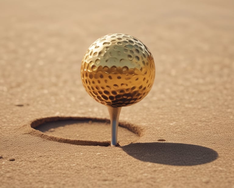 A golfer taking a precise swing on a sunny driving range.
