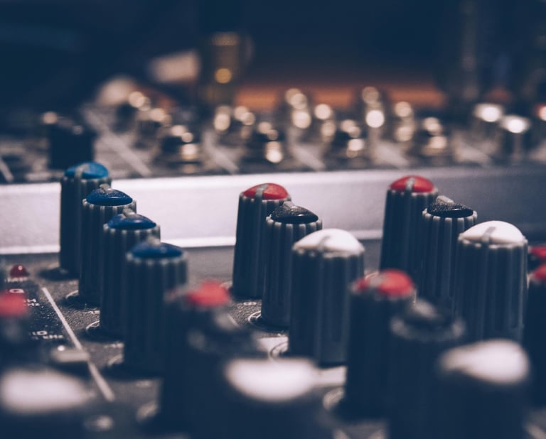 a sound mixing console with a sound board