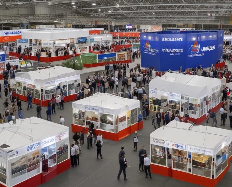 images portraying business expos for various vendors from all industries. please provide 5 pictures