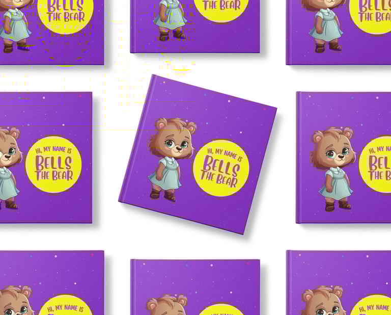 arranged books with Bells the Bear on the cover