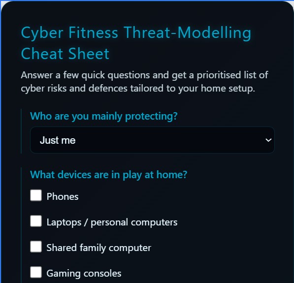 Cyber Fitness Threat-modelling cheat sheet