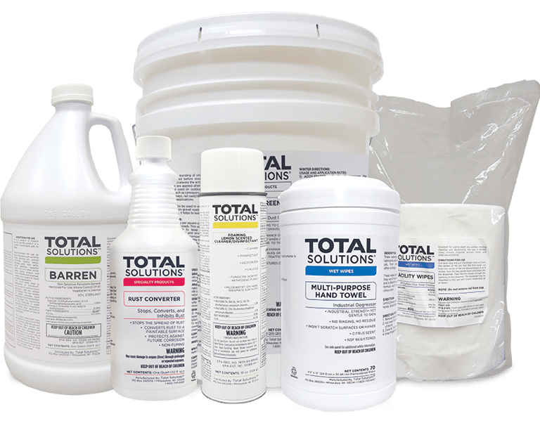 a group of bottles of total solution solution